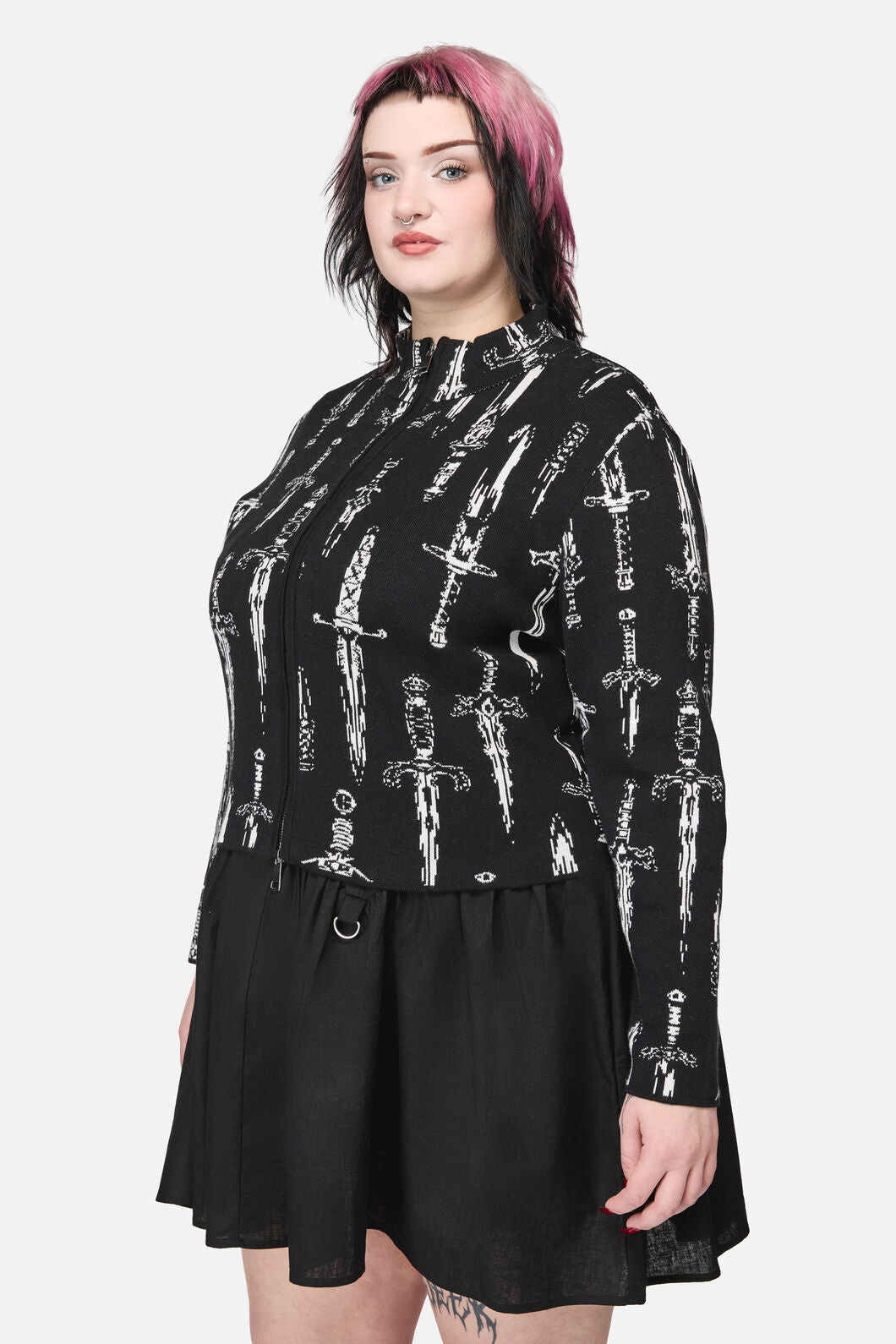 Dangerfield - Curve Dagger Goth Zip Cardigan - black