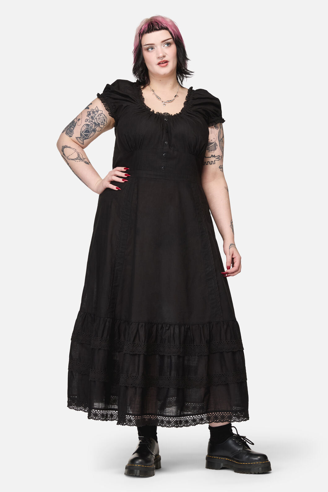 Dangerfield - Curve Mischief Lace Trim Midi Dress - black