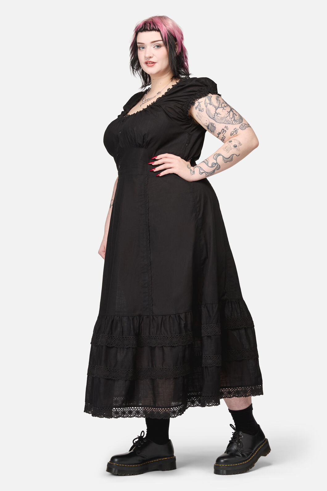 Dangerfield - Curve Mischief Lace Trim Midi Dress - black