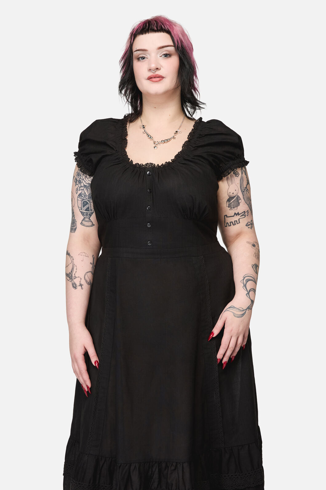 Dangerfield - Curve Mischief Lace Trim Midi Dress - black