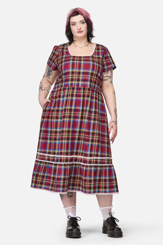 Dangerfield - Curve Crowned Tartan Dress - red