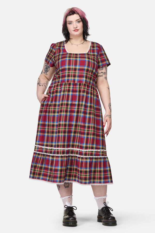 Dangerfield - Curve Crowned Tartan Dress - red