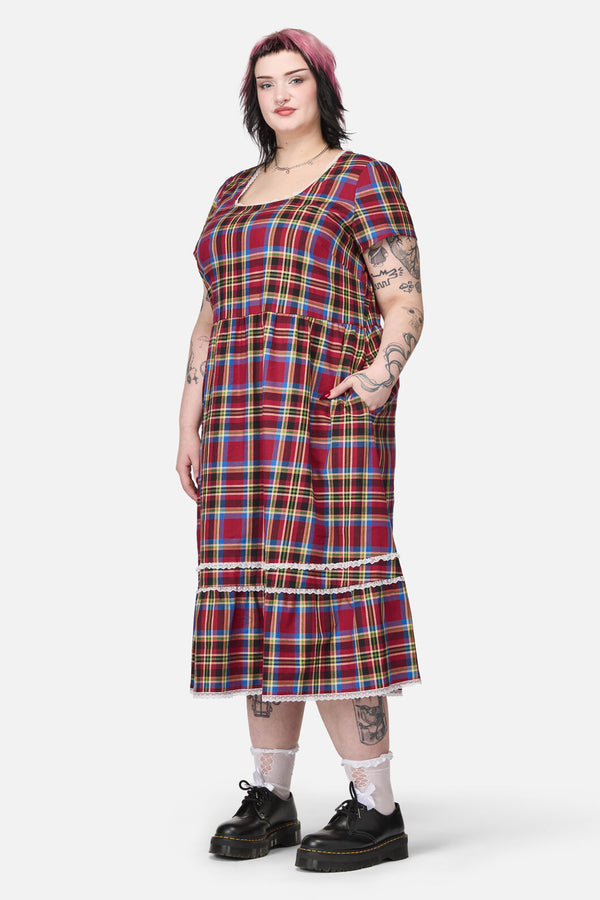 Dangerfield - Curve Crowned Tartan Dress - red