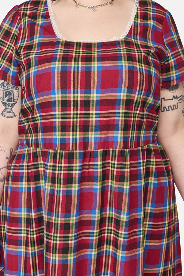 Dangerfield - Curve Crowned Tartan Dress - red