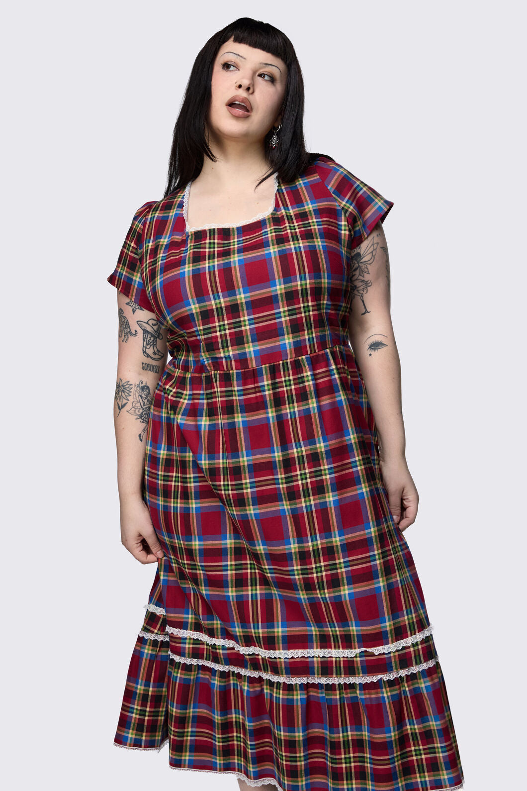 Dangerfield - Curve Crowned Tartan Dress - red