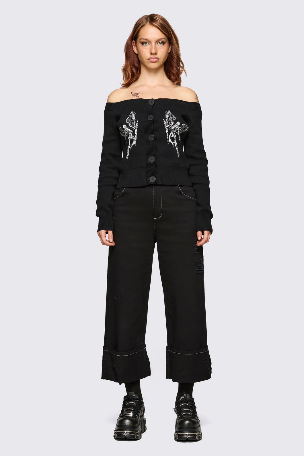 Dangerfield - Archangel Off Shoulder Cardigan - black