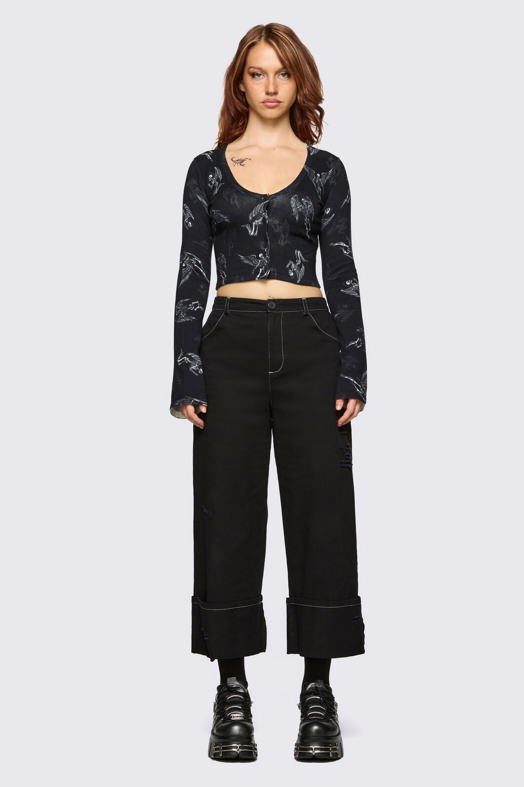 Dangerfield - Archangel Graphic Goth Cardigan - black-white