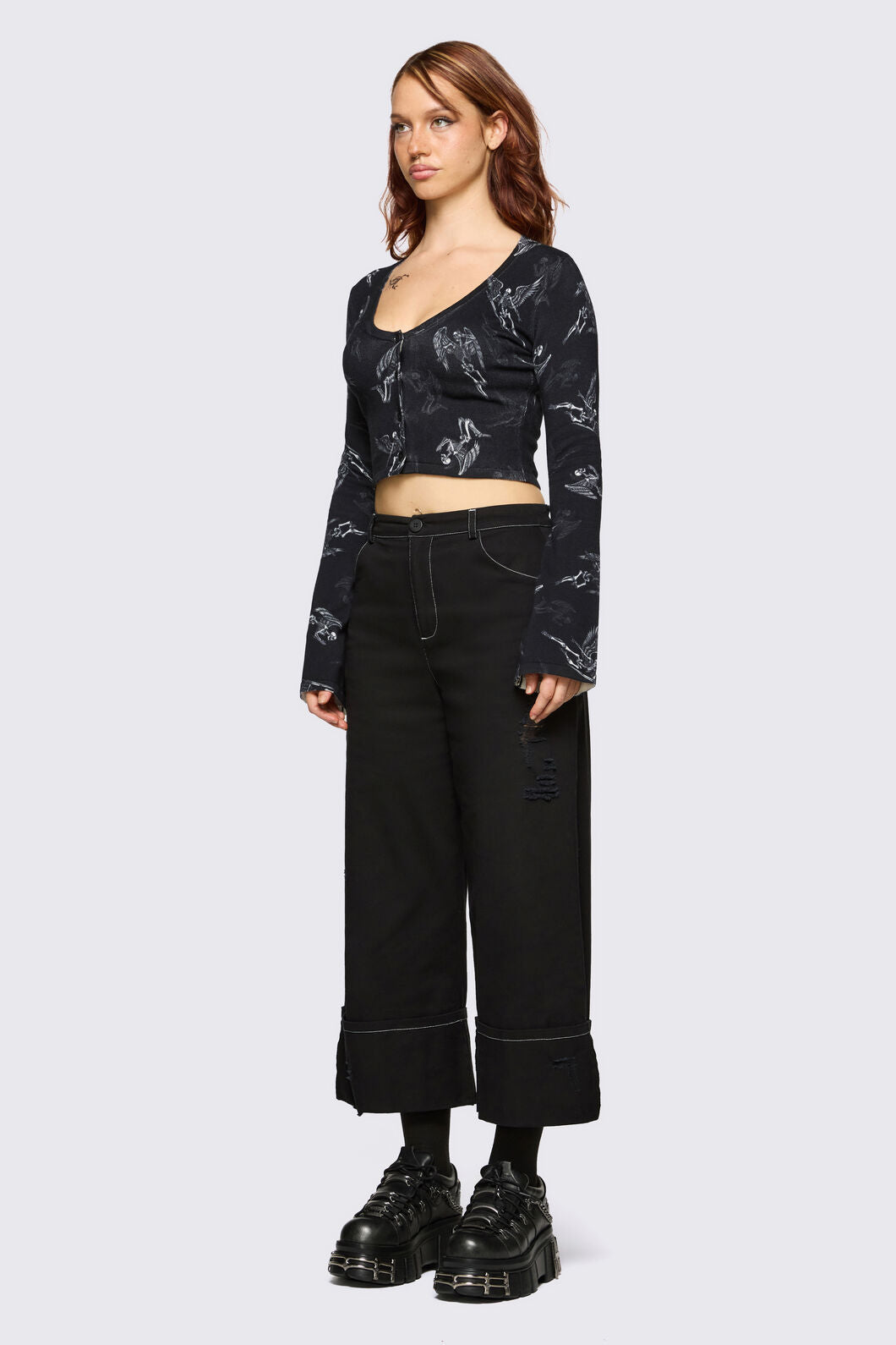 Dangerfield - Archangel Graphic Goth Cardigan - black-white