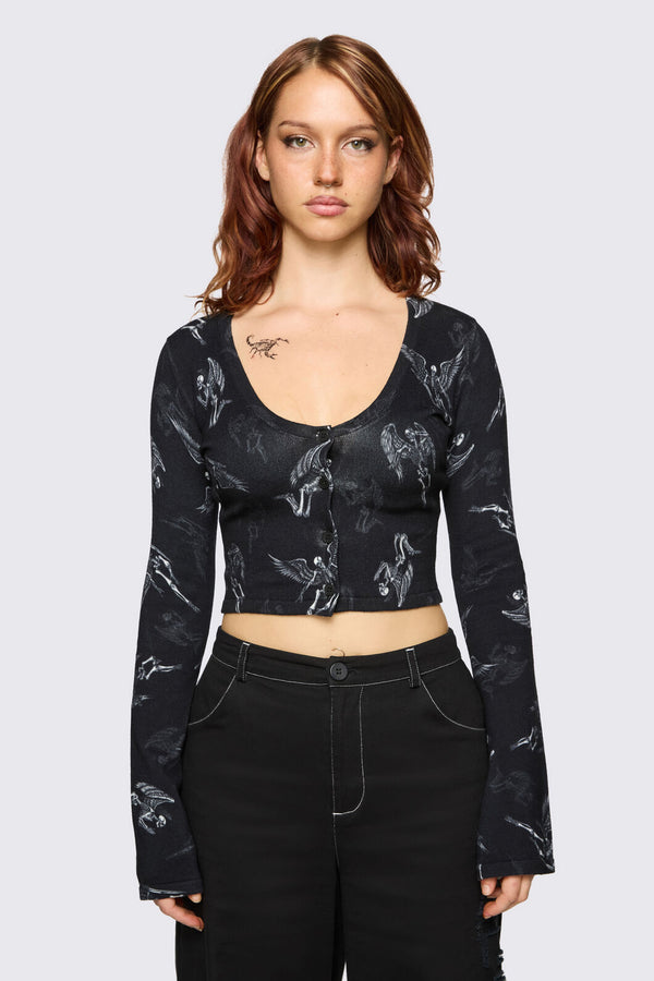 Dangerfield - Archangel Graphic Goth Cardigan - black-white
