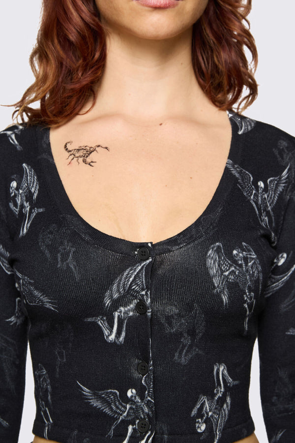Dangerfield - Archangel Graphic Goth Cardigan - black-white