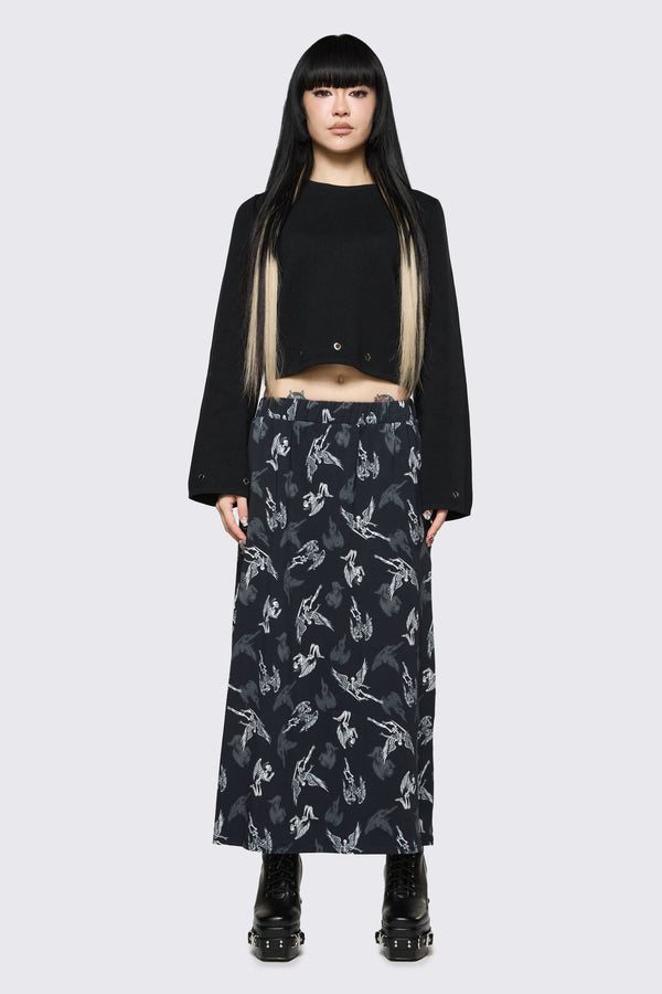 Dangerfield - Archangel Print Goth Midi Skirt - black-white