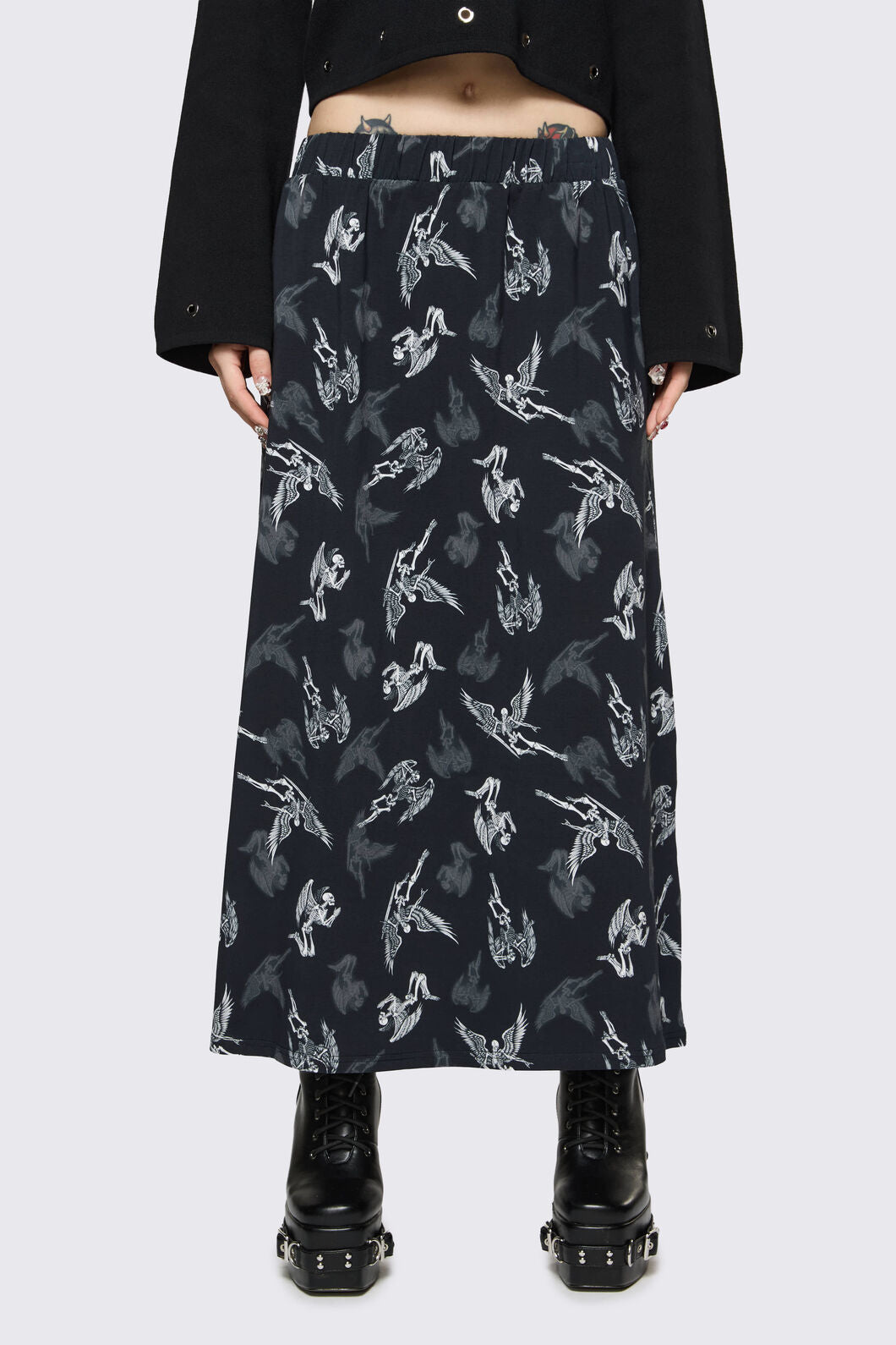 Dangerfield - Archangel Print Goth Midi Skirt - black-white
