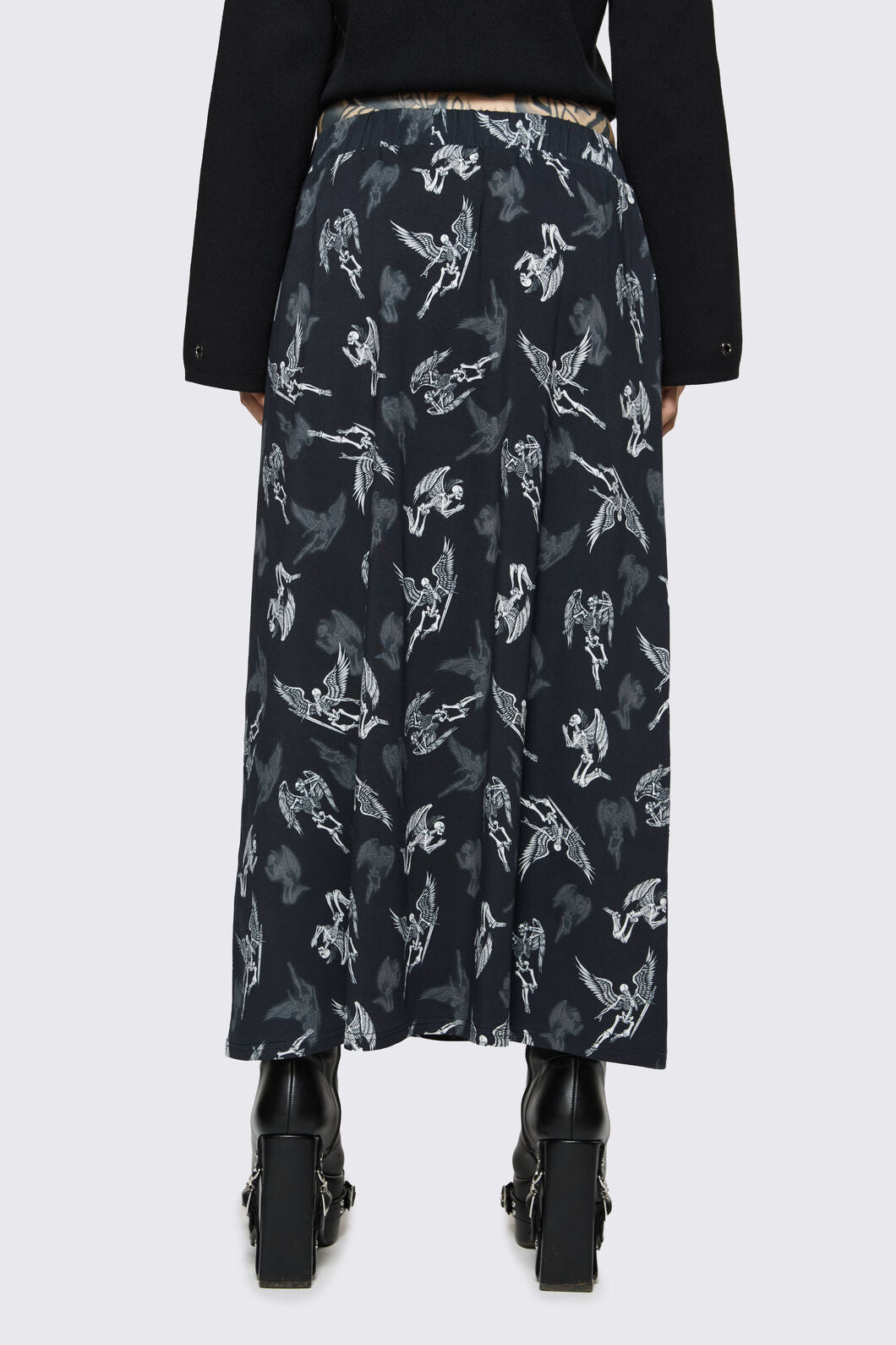 Dangerfield - Archangel Print Goth Midi Skirt - black-white
