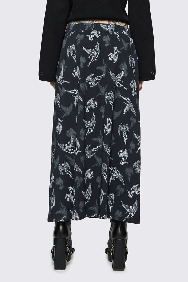 Dangerfield - Archangel Print Goth Midi Skirt - black-white