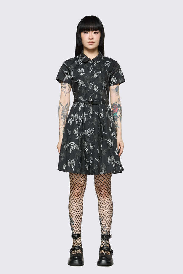 Dangerfield - Archangel Print Pleated Dress - black-white