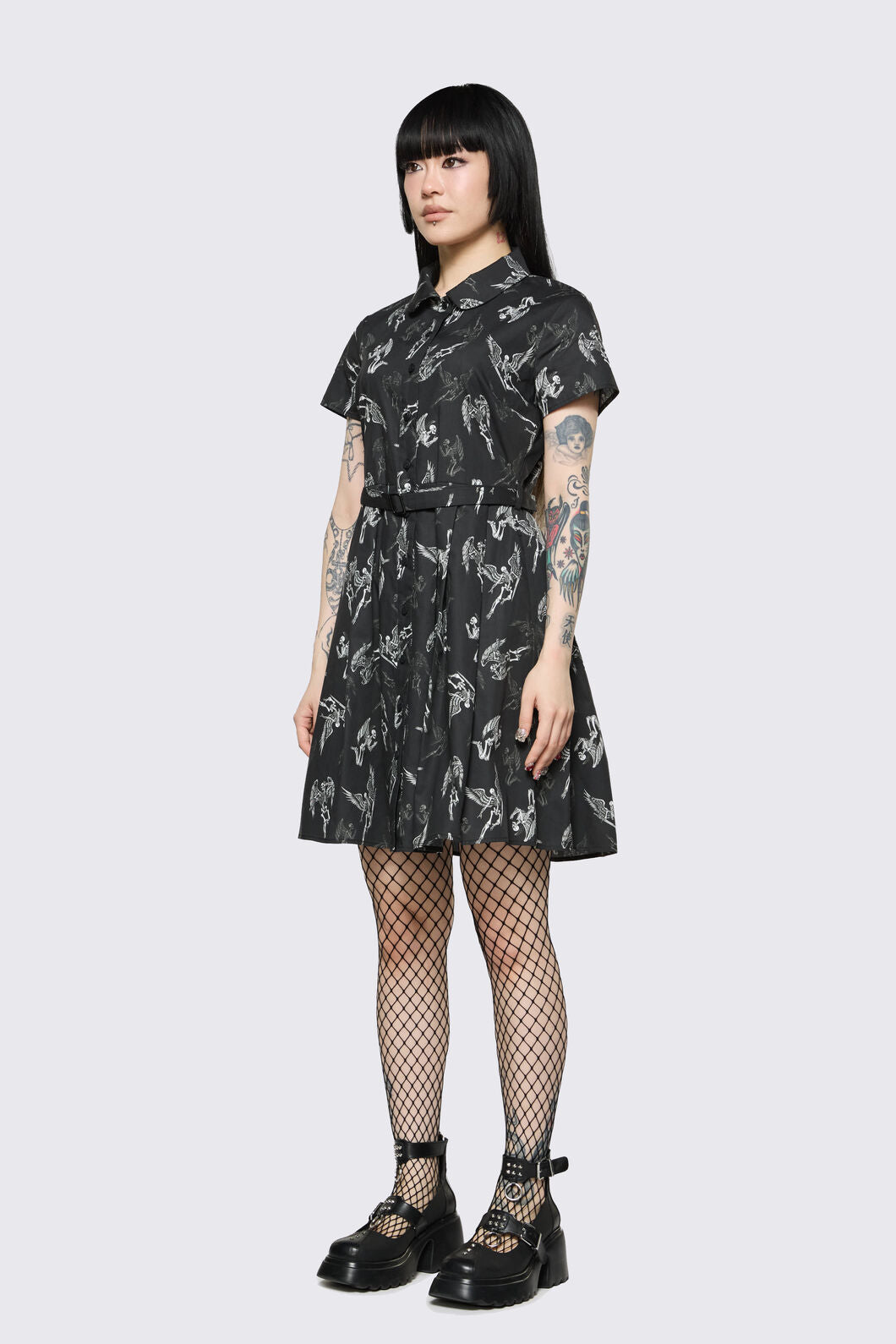 Dangerfield - Archangel Print Pleated Dress - black-white