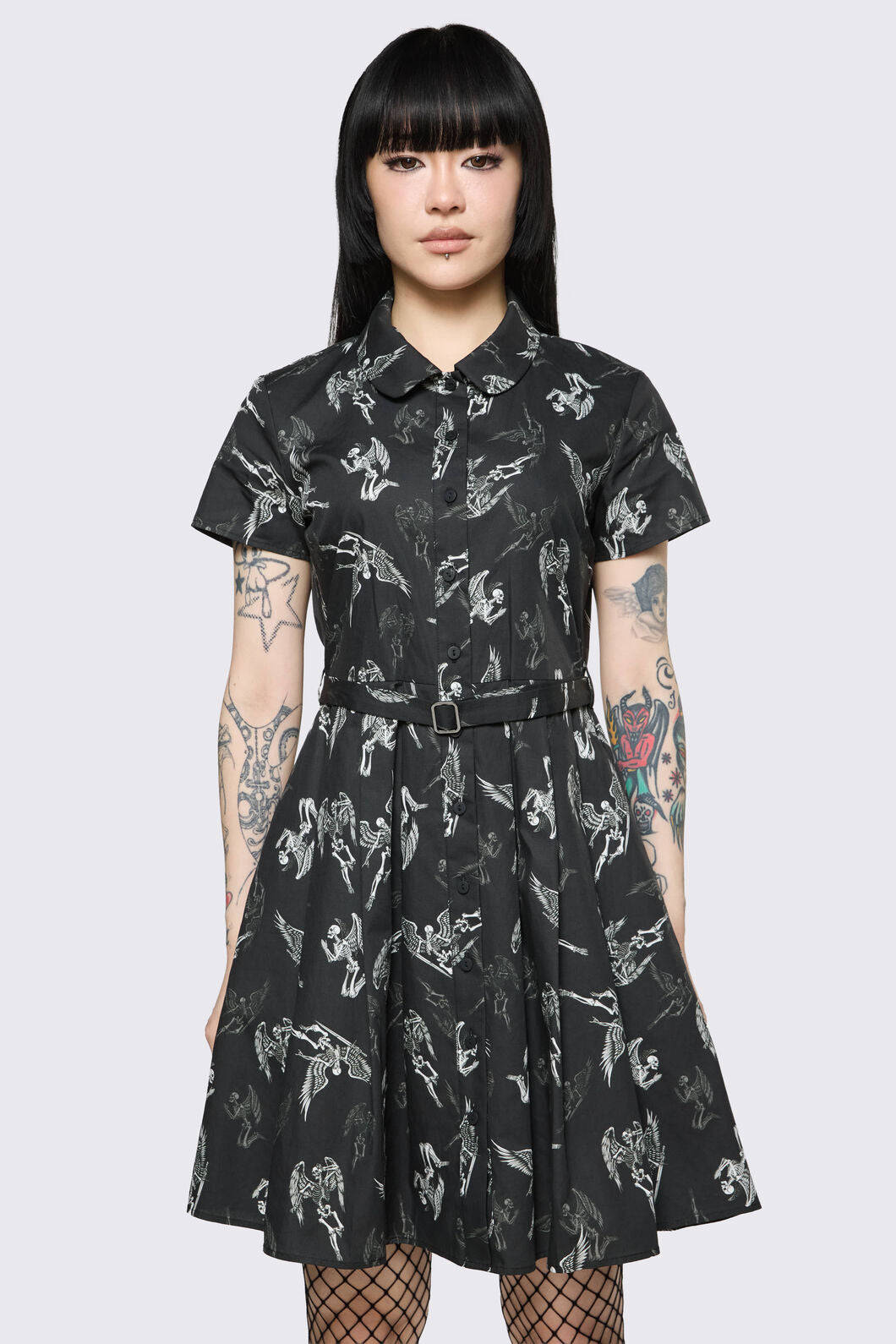 Dangerfield - Archangel Print Pleated Dress - black-white
