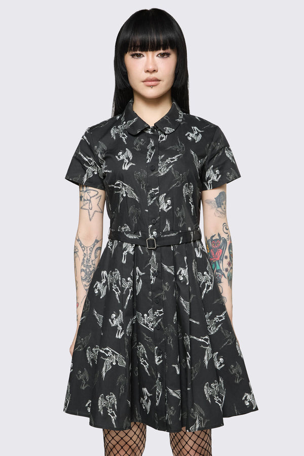 Dangerfield - Archangel Print Pleated Dress - black-white