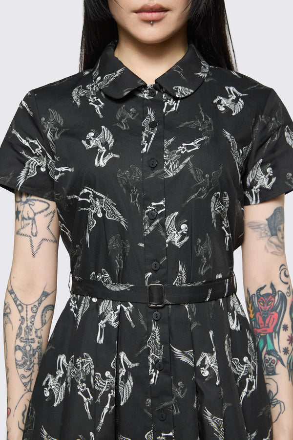Dangerfield - Archangel Print Pleated Dress - black-white