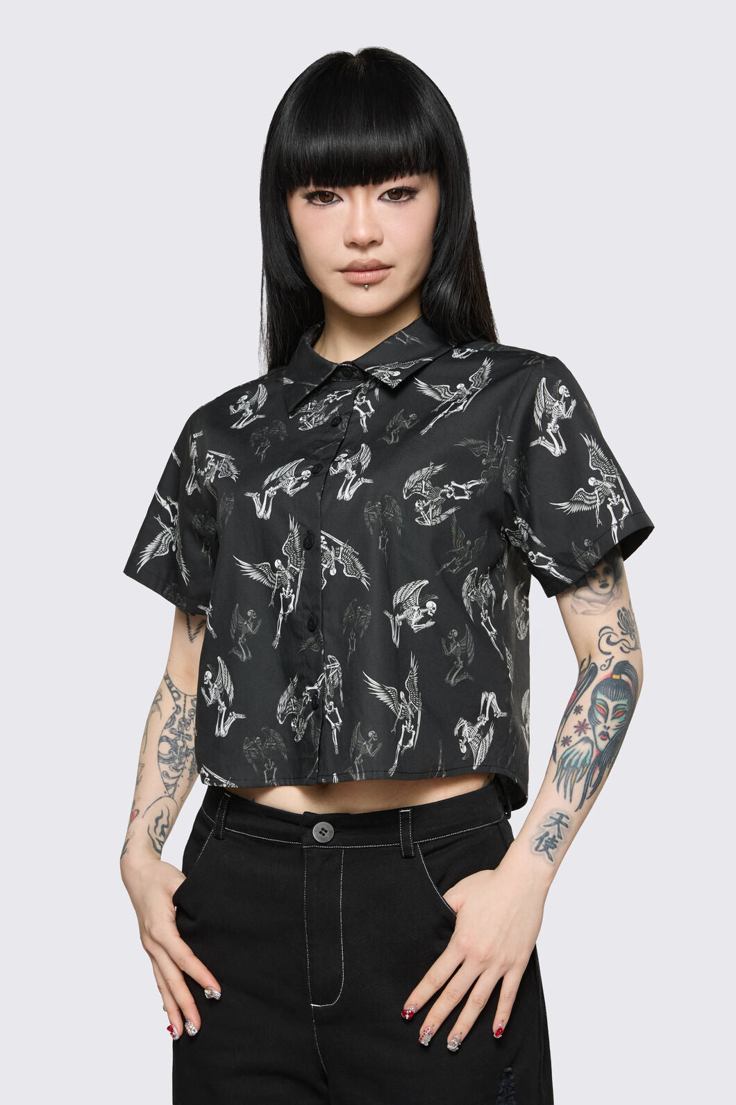 Dangerfield - Archangel Print Goth Blouse - black-white