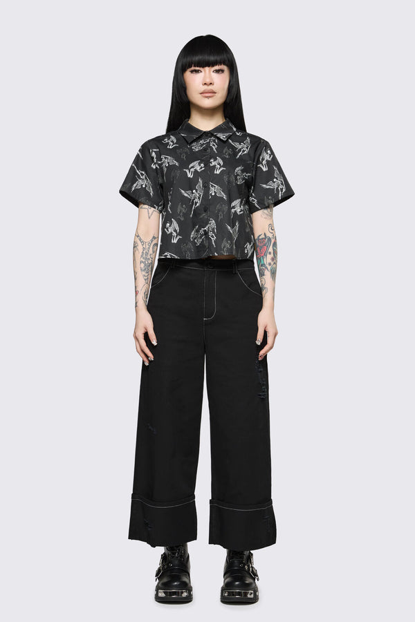Dangerfield - Archangel Print Goth Blouse - black-white