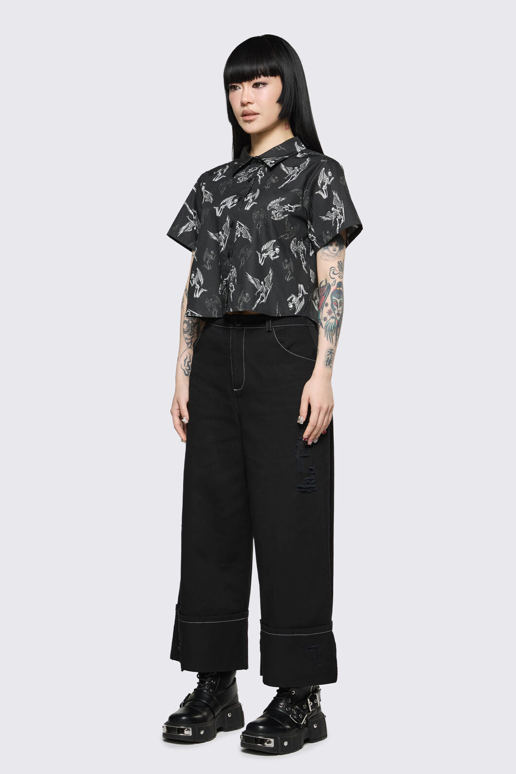 Dangerfield - Archangel Print Goth Blouse - black-white