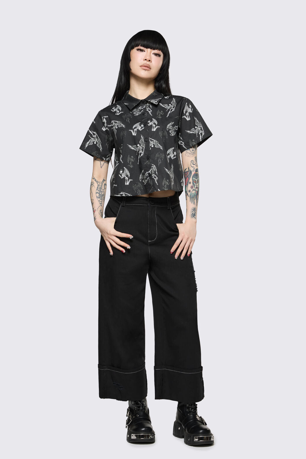 Dangerfield - Archangel Print Goth Blouse - black-white