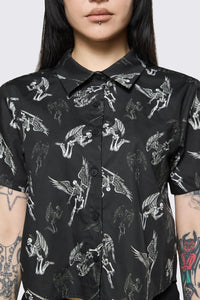Dangerfield - Archangel Print Goth Blouse - black-white