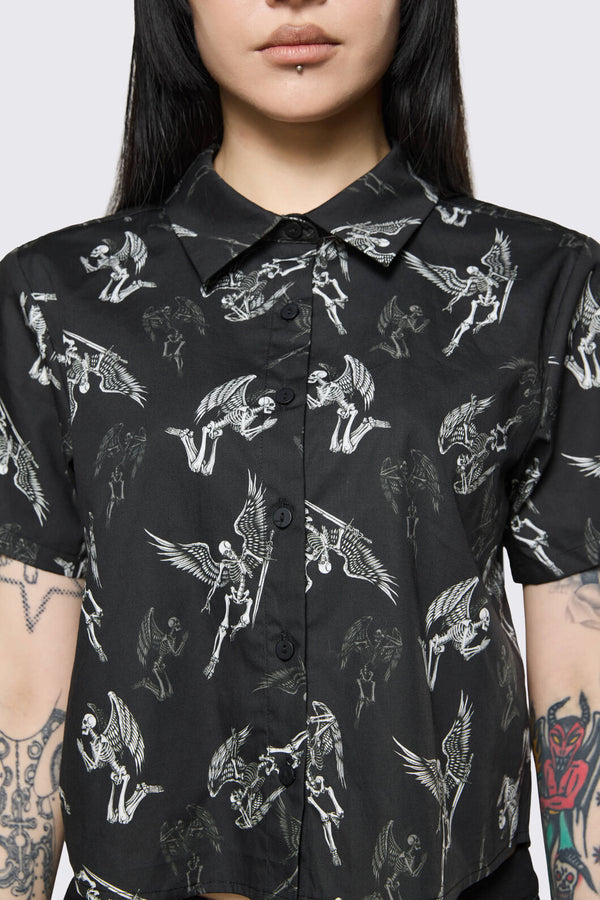 Dangerfield - Archangel Print Goth Blouse - black-white