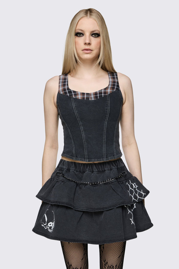 Dangerfield - Archangel Tartan Denim Top - grey