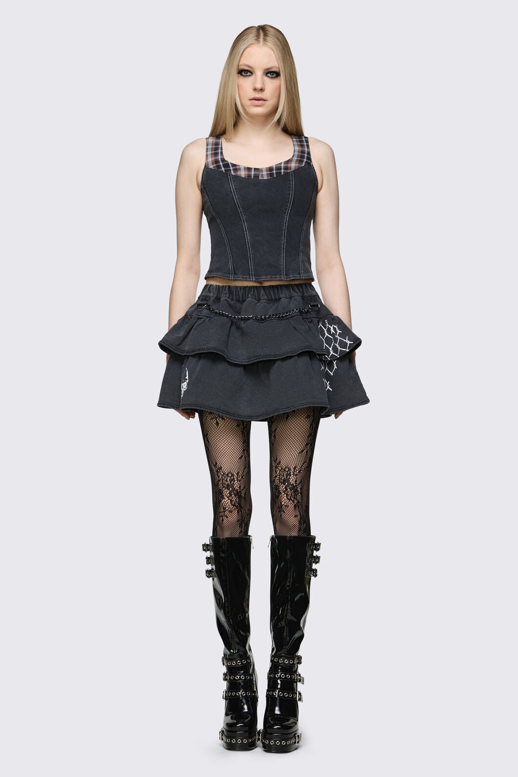 Dangerfield - Archangel Tartan Denim Top - grey