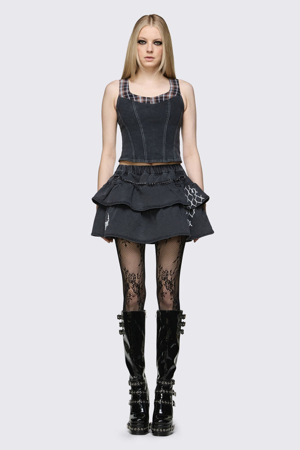 Dangerfield - Archangel Tartan Denim Top - grey
