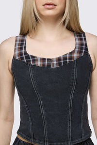Dangerfield - Archangel Tartan Denim Top - grey