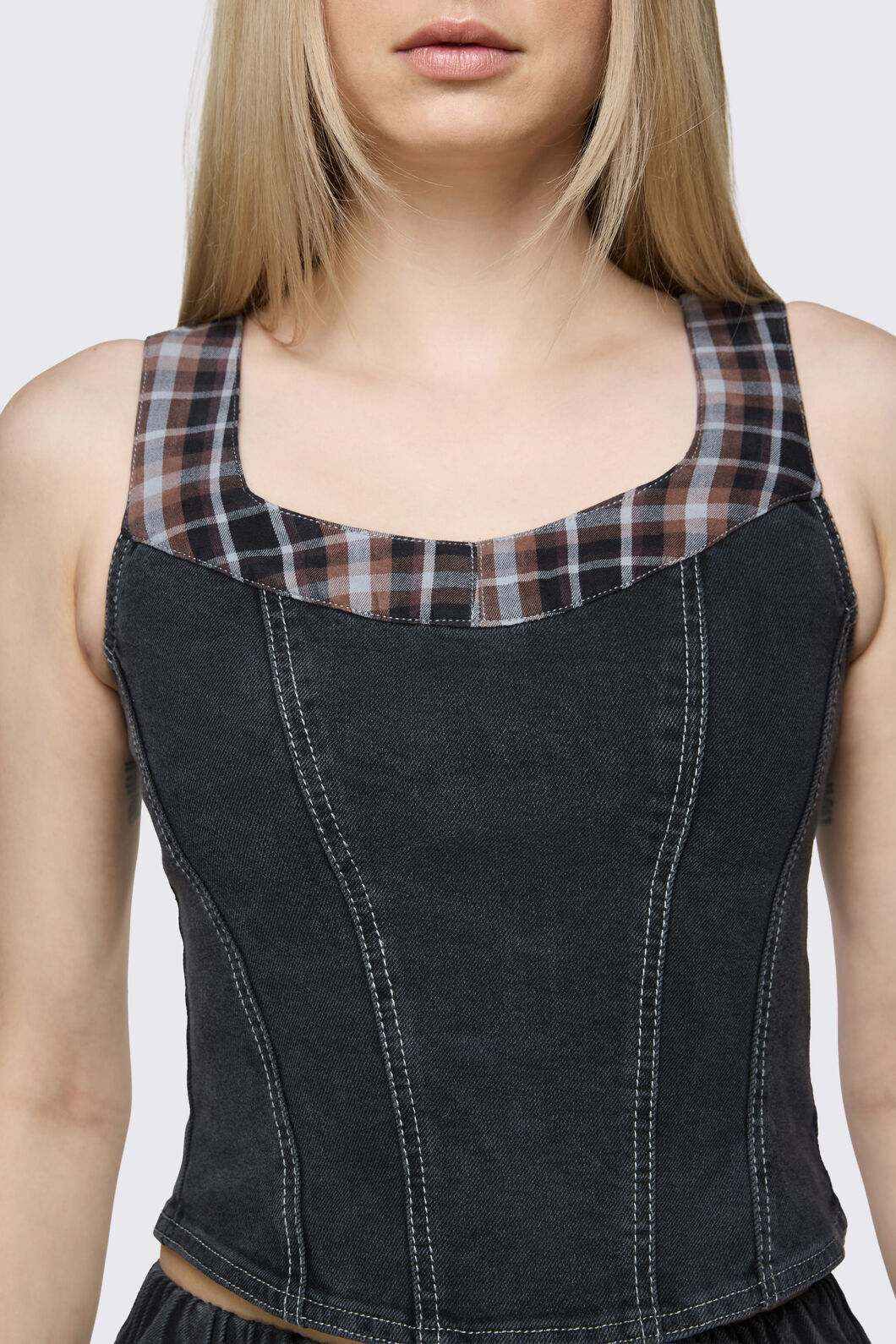 Dangerfield - Archangel Tartan Denim Top - grey
