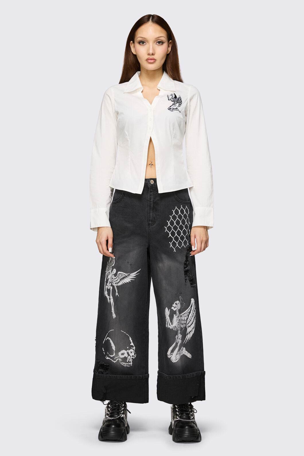 Dangerfield - Archangel Print Distressed Jean - grey