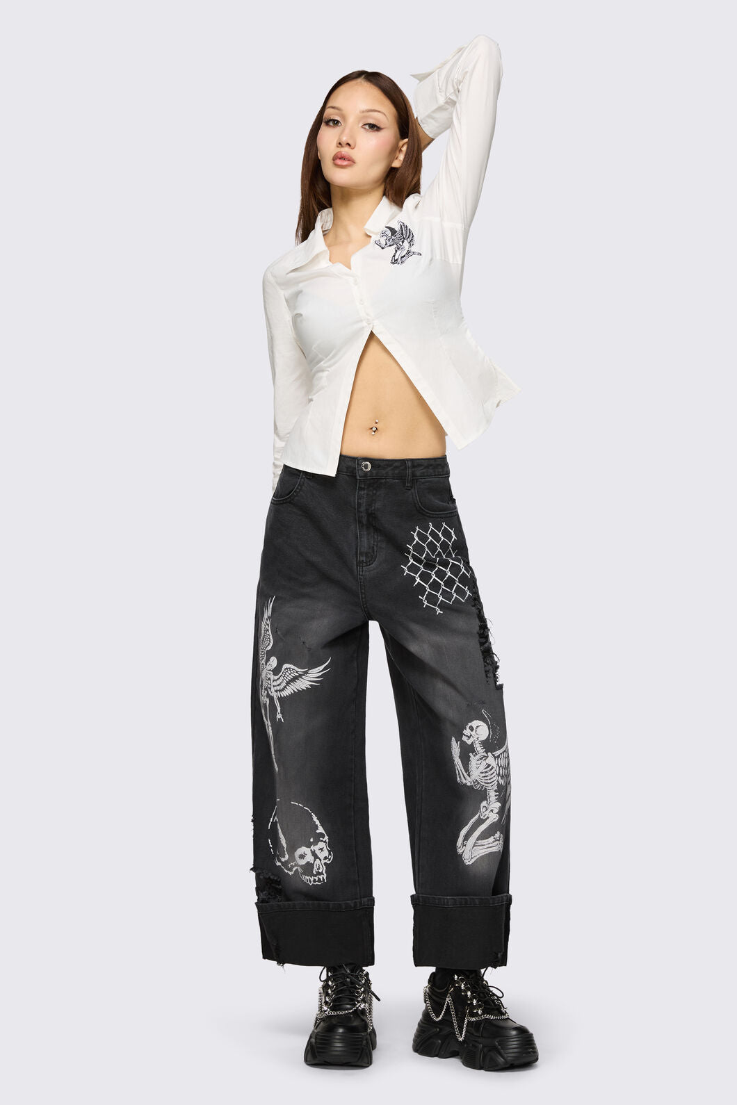 Dangerfield - Archangel Print Distressed Jean - grey
