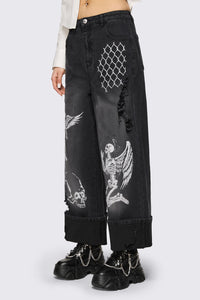 Dangerfield - Archangel Print Distressed Jean - grey