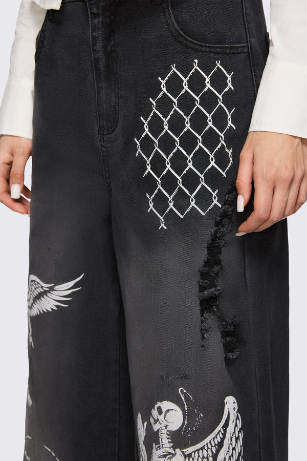 Dangerfield - Archangel Print Distressed Jean - grey