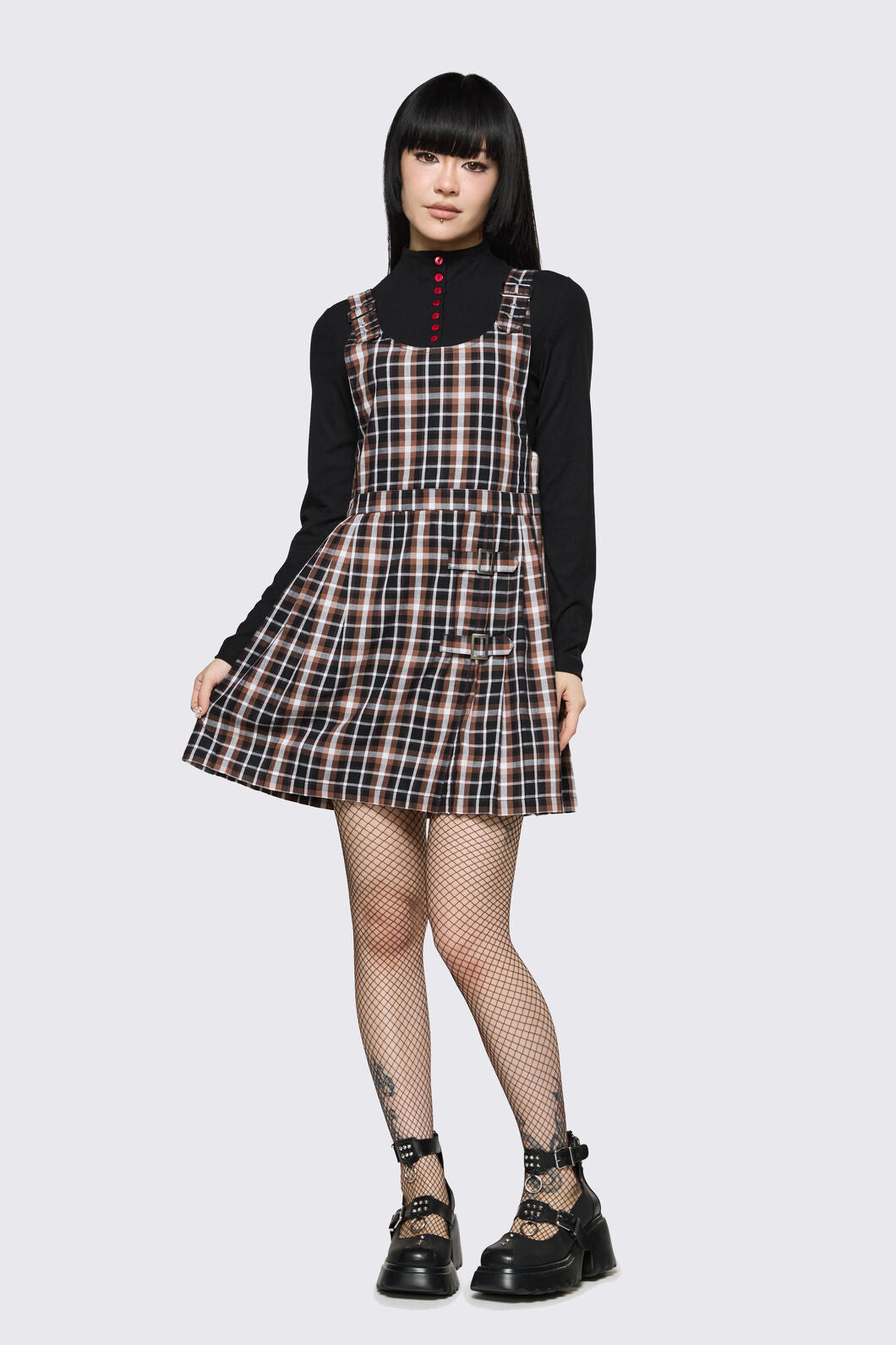 Dangerfield - Archangel Tartan Pleat Pinafore - brown