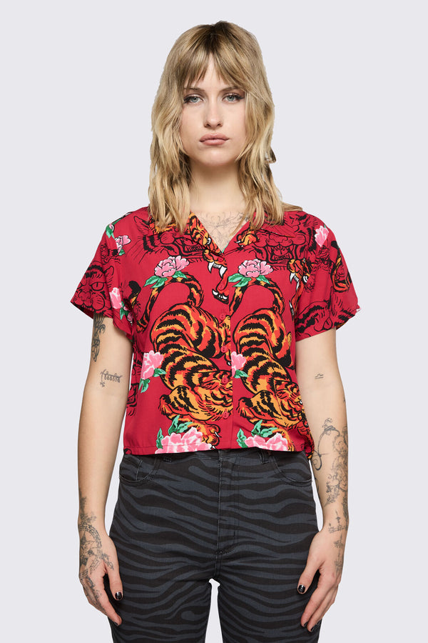 Dangerfield - Big Cat Blouse - red