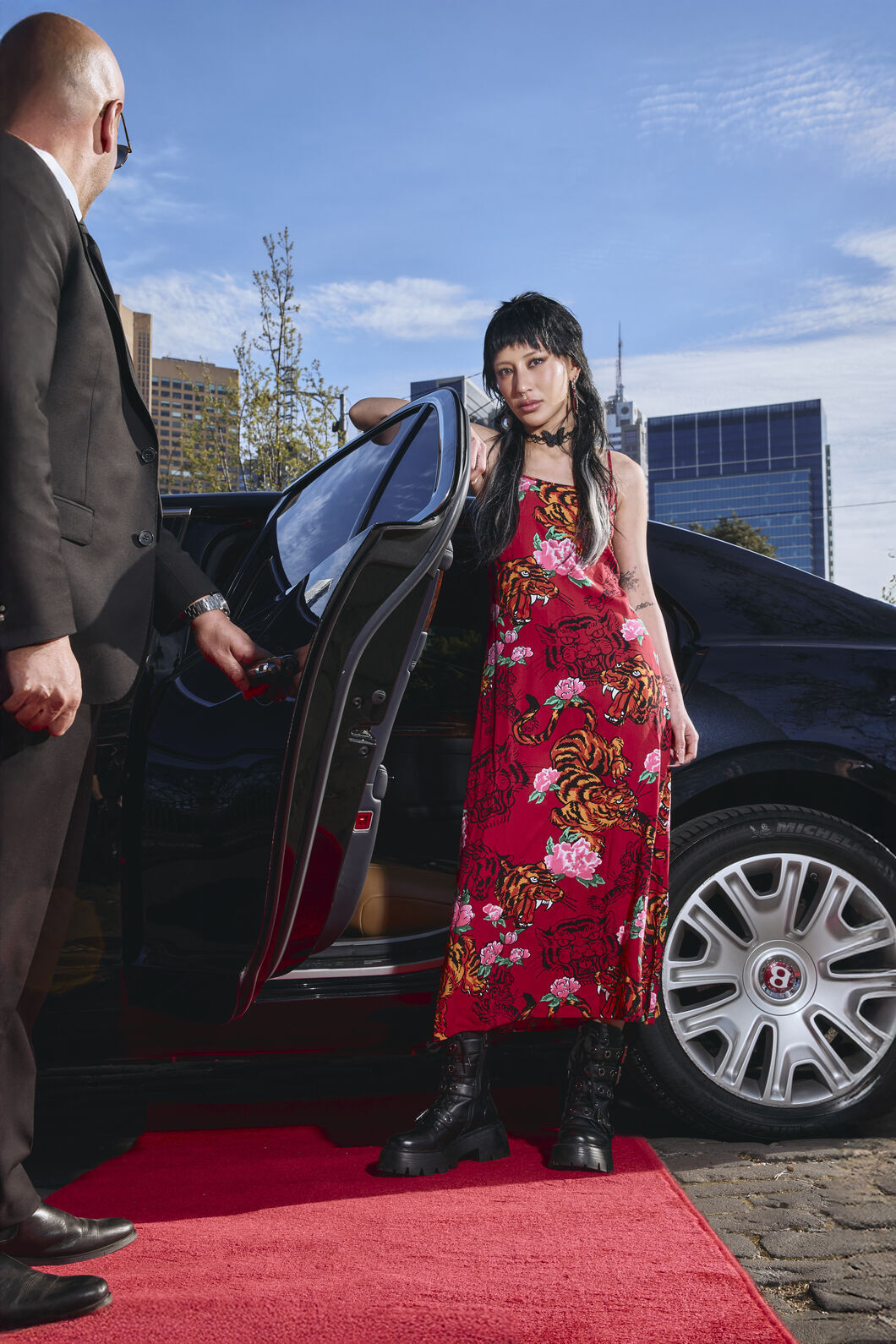 Dangerfield - Big Cat Midi Dress - red