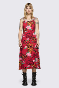 Dangerfield - Big Cat Midi Dress - red