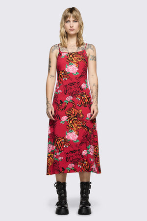 Dangerfield - Big Cat Midi Dress - red