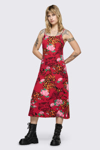 Dangerfield - Big Cat Midi Dress - red