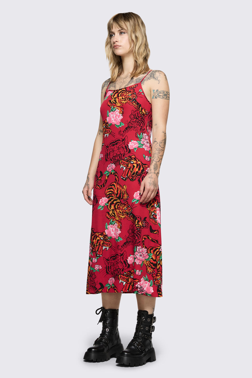 Dangerfield - Big Cat Midi Dress - red