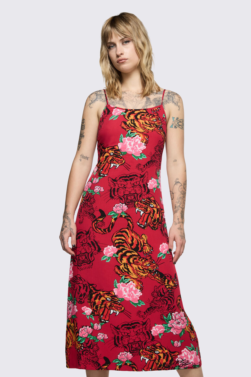 Dangerfield - Big Cat Midi Dress - red