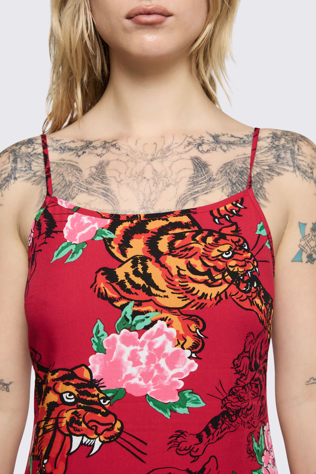Dangerfield - Big Cat Midi Dress - red