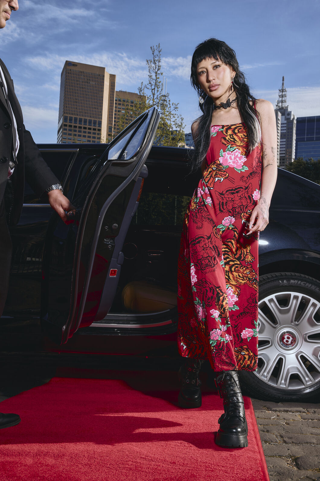 Dangerfield - Big Cat Midi Dress - red