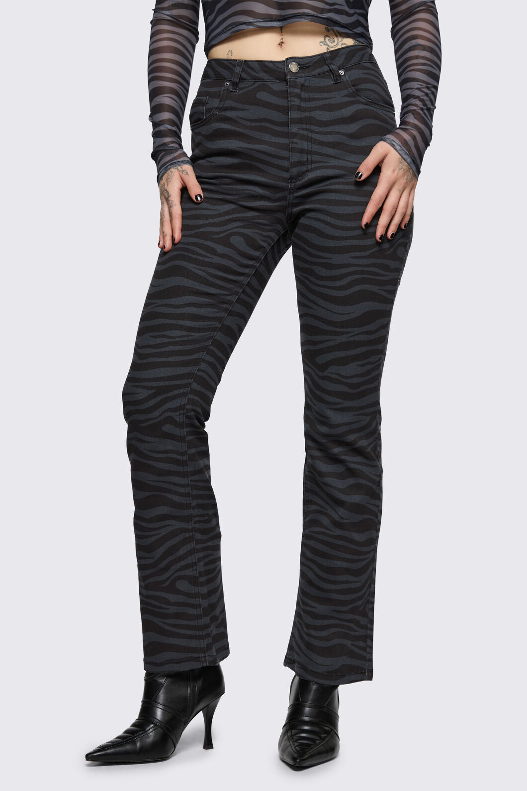 Dangerfield - Untamed Stripe Flare Jean - grey