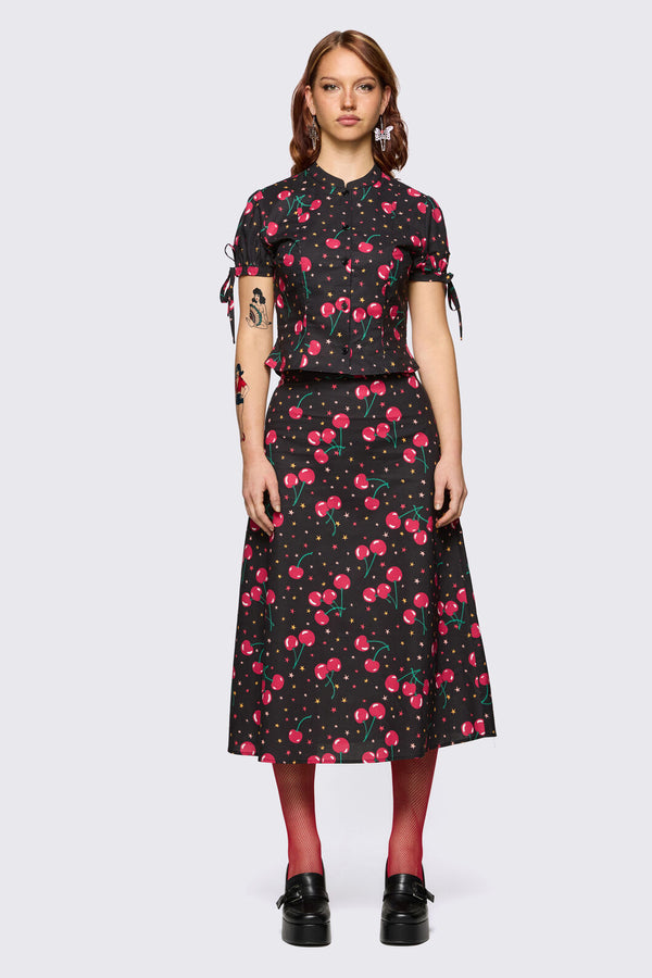 Dangerfield - Delulu Print Midi Skirt - black